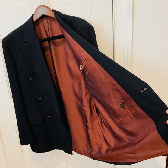 Austin Reed Double Breasted Blazer Suit Jacket Navy with Buttons Wool Vintage - Picture 4 of 16
